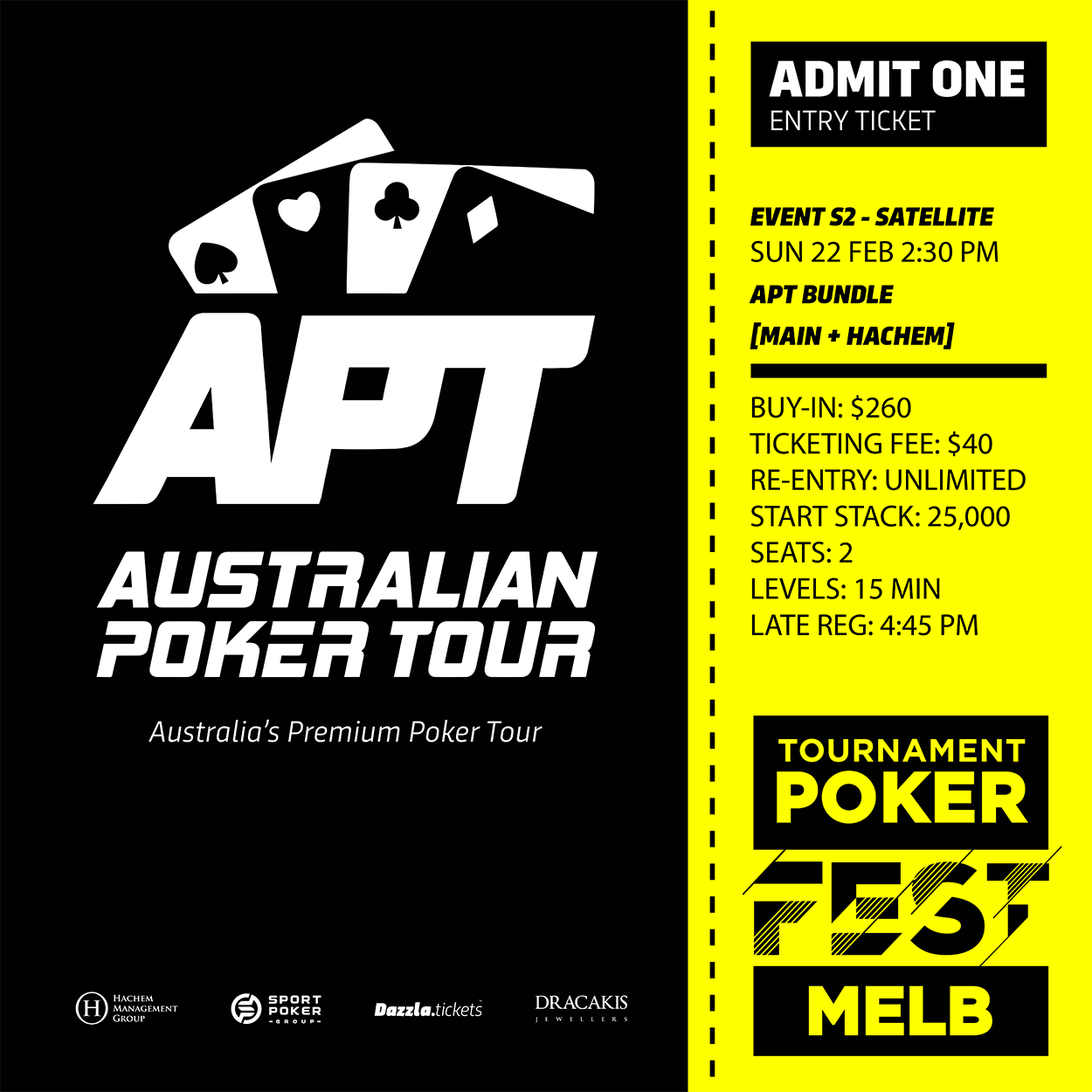 Melbourne - APT Tournament Poker Fest - Entry Tickets