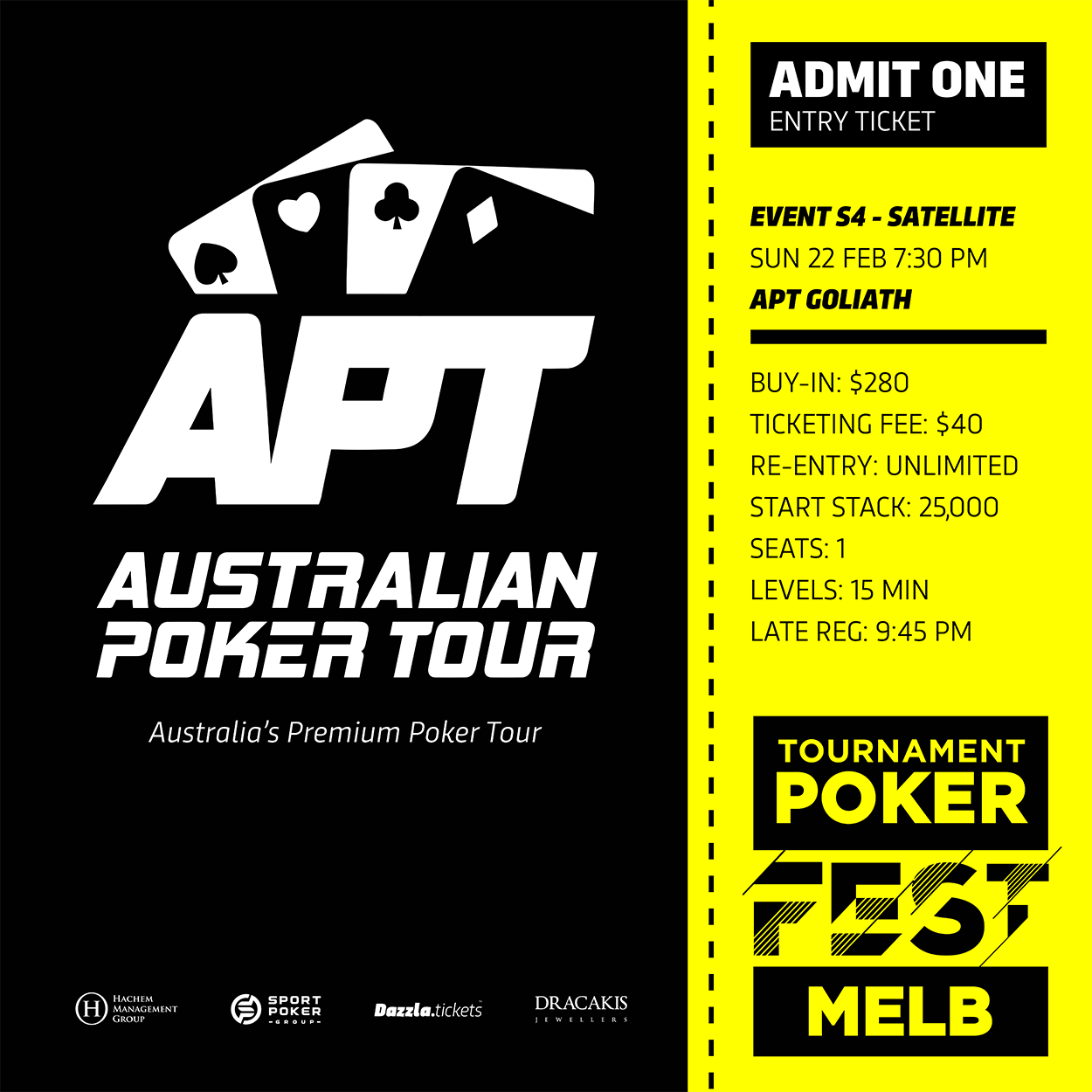 Melbourne - APT Tournament Poker Fest - Entry Tickets
