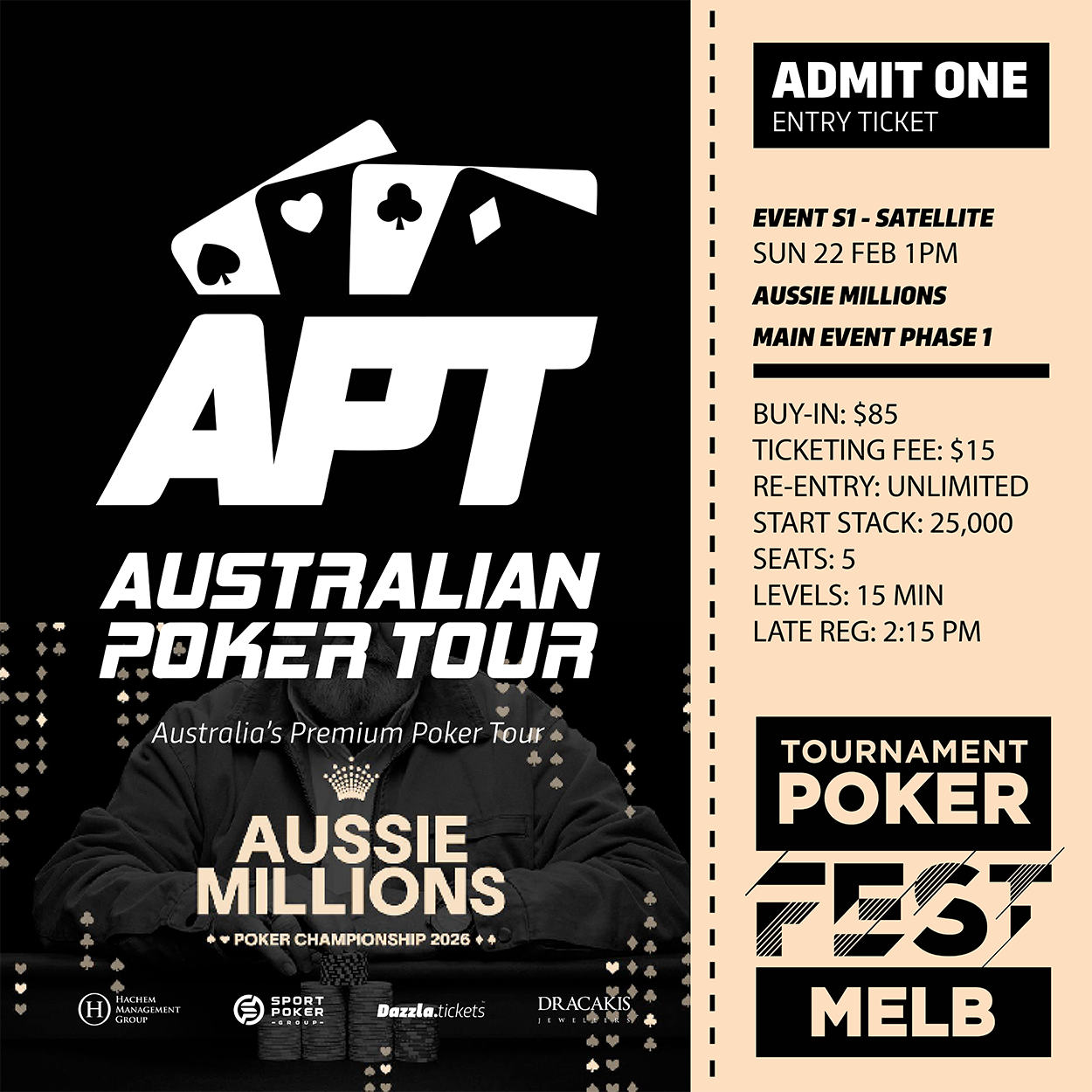 Melbourne - APT Tournament Poker Fest - Entry Tickets
