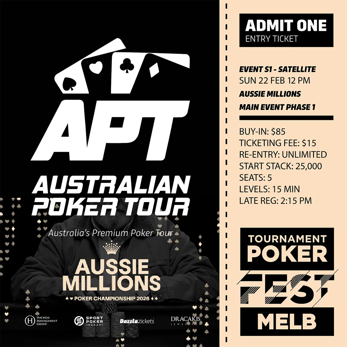 Melbourne - APT Tournament Poker Fest - Entry Tickets