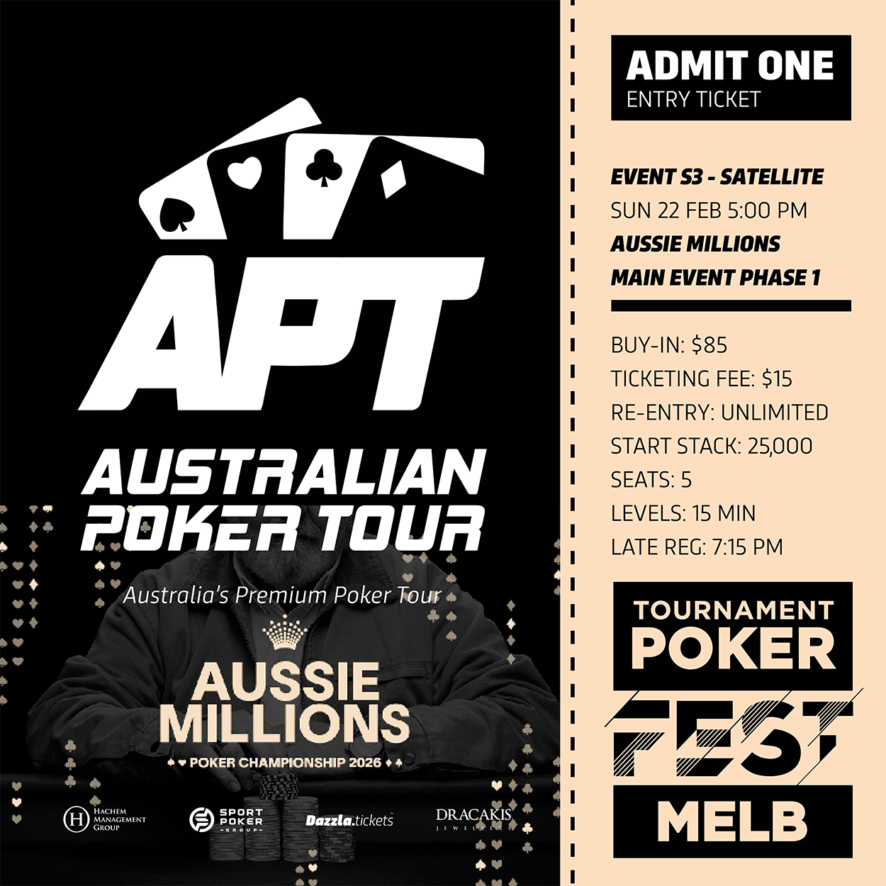 Melbourne - APT Tournament Poker Fest - Entry Tickets