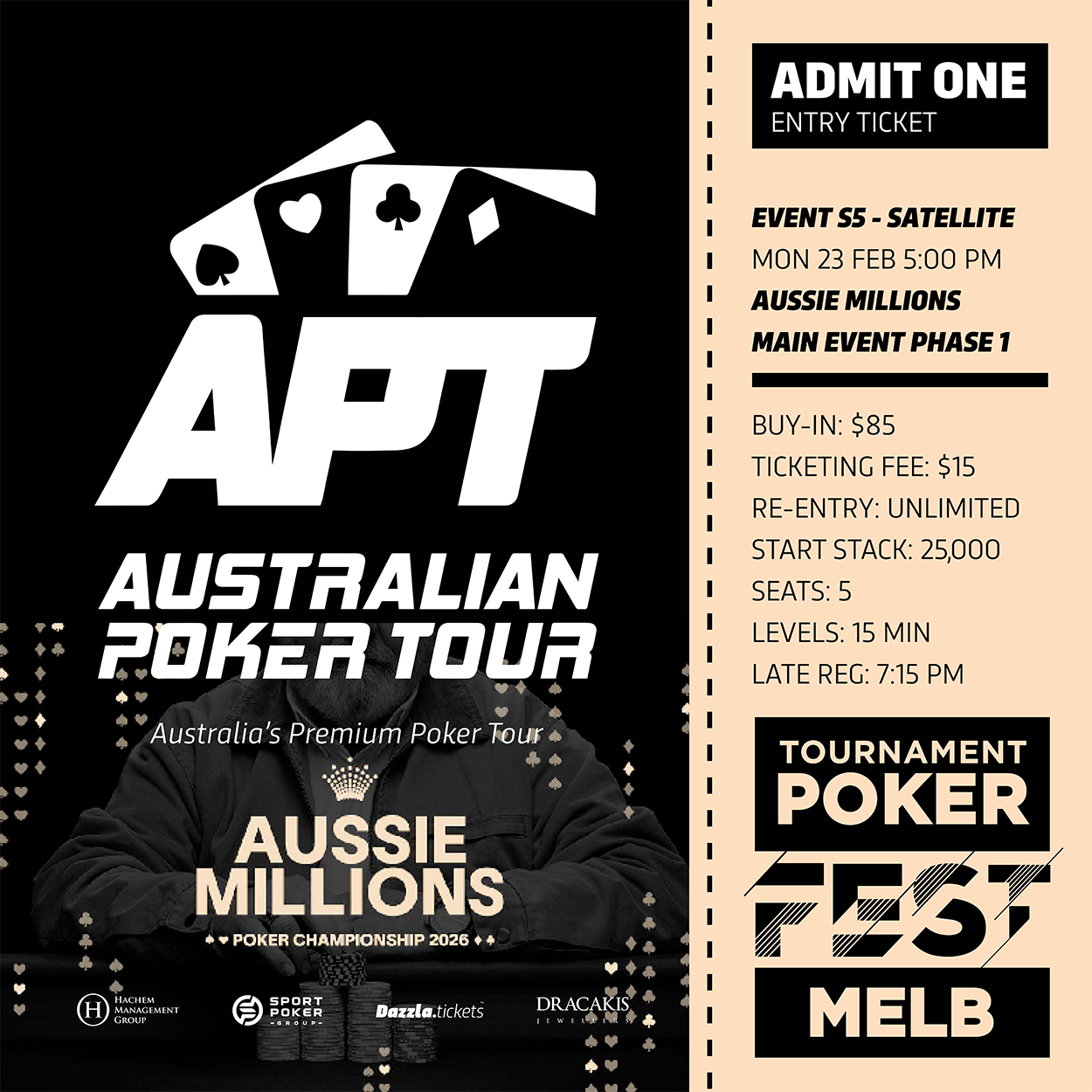 Melbourne - APT Tournament Poker Fest - Entry Tickets