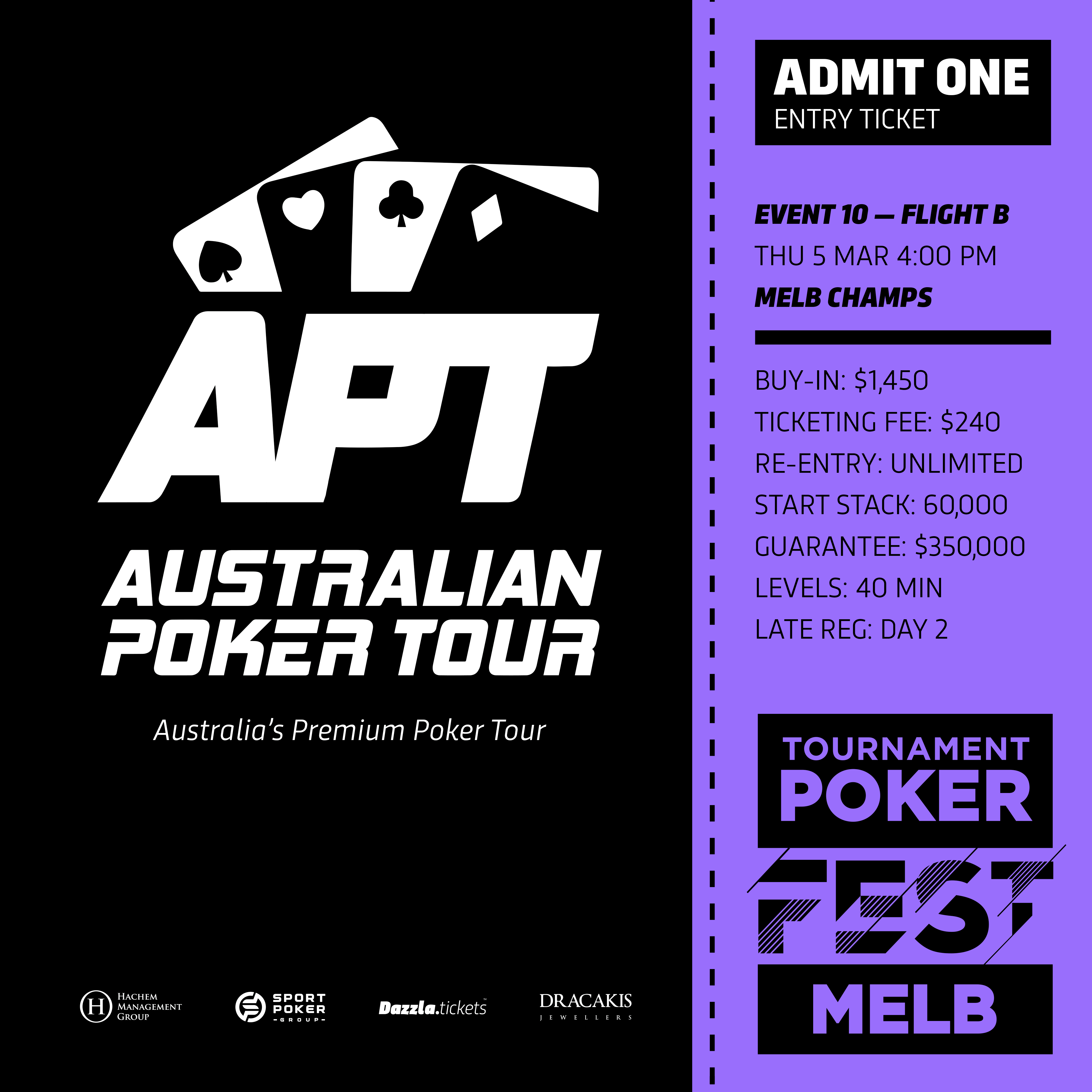 Melbourne - APT Tournament Poker Fest - Entry Tickets
