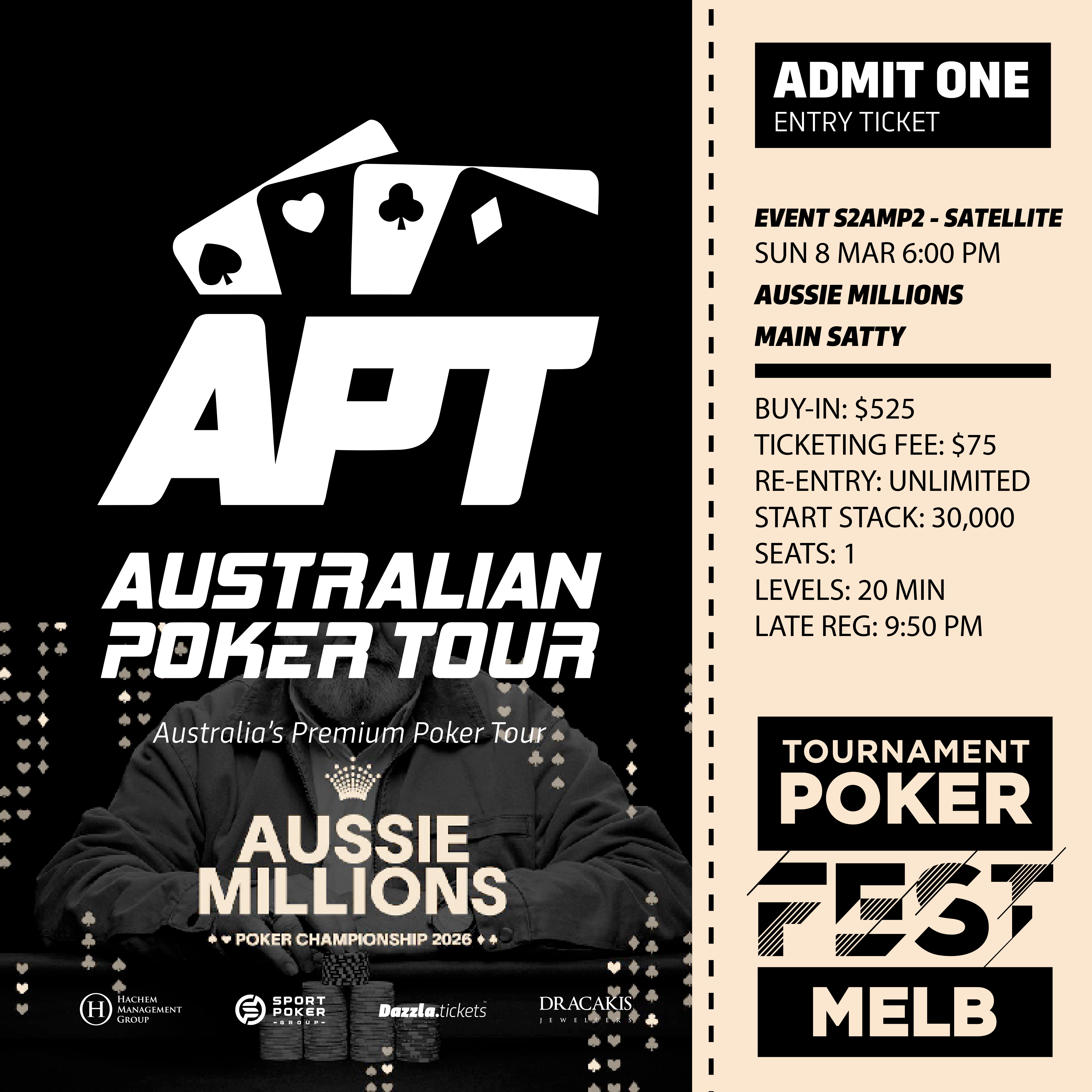 Melbourne - APT Tournament Poker Fest - Entry Tickets