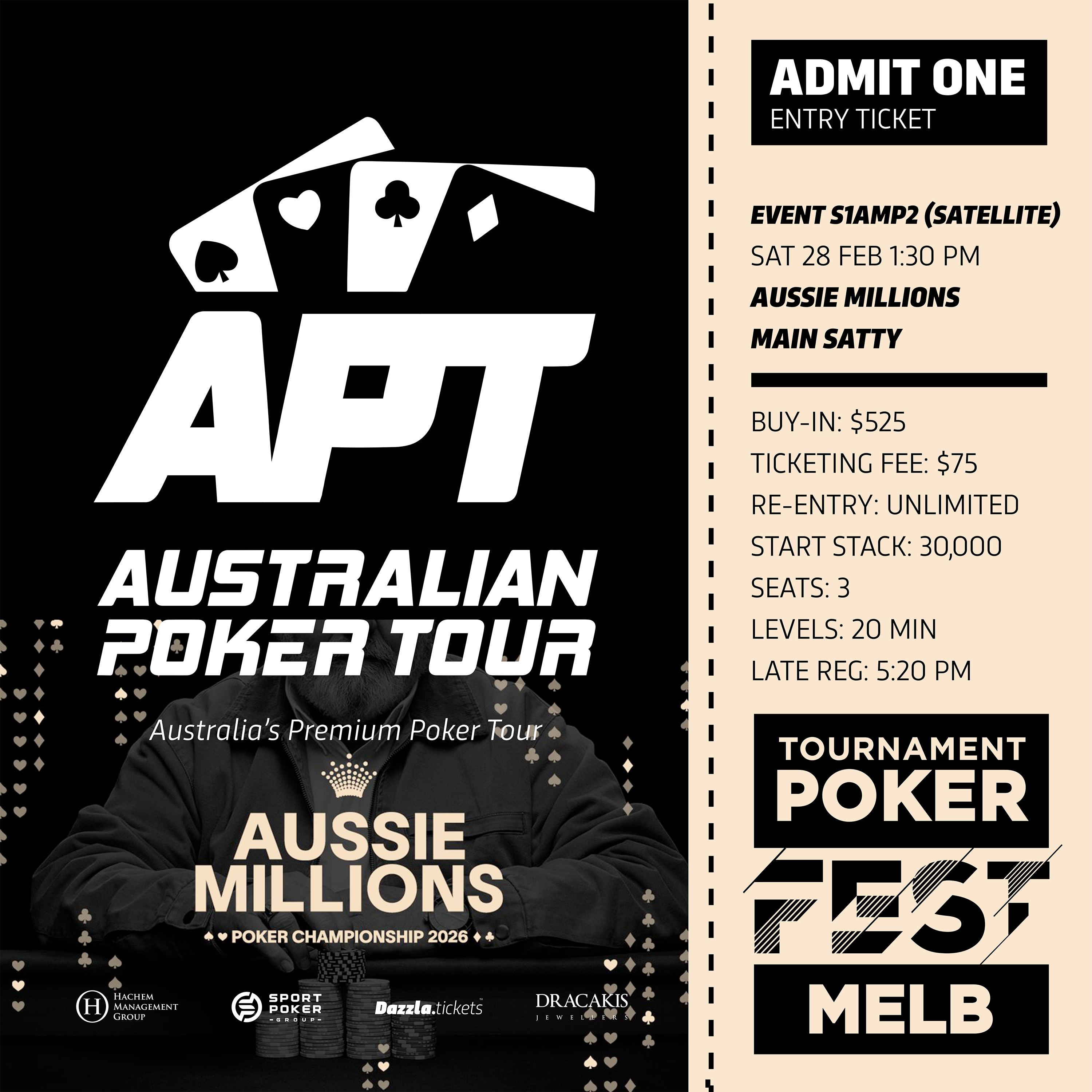 Melbourne - APT Tournament Poker Fest - Entry Tickets