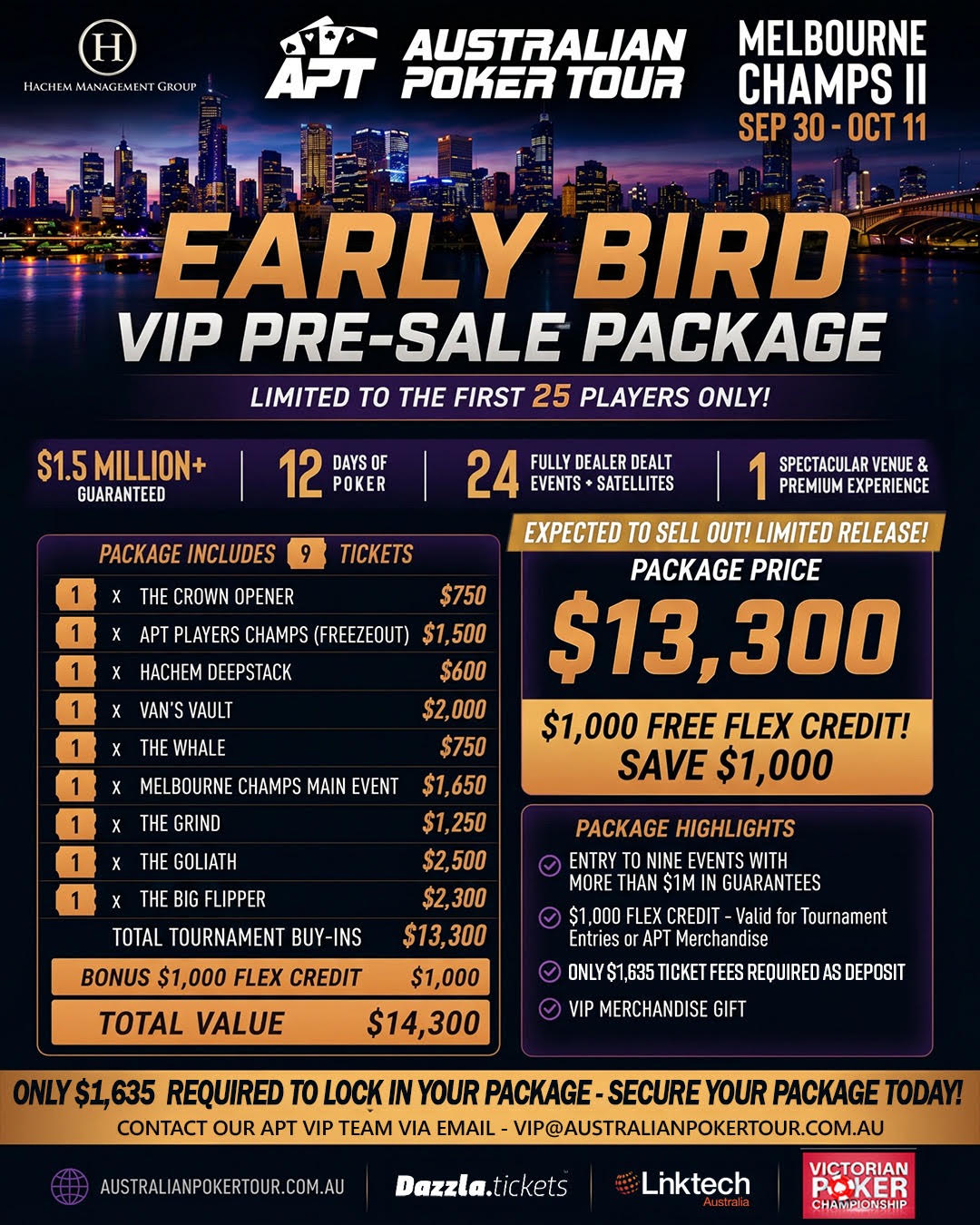 APT Melbourne Champs II VIP Package Deposit